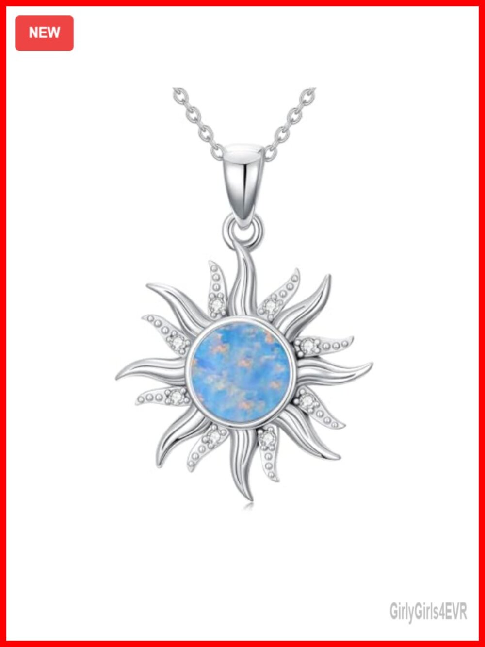 925 Sterling Silver Opal Sun Pendant Necklace Women Adjustable